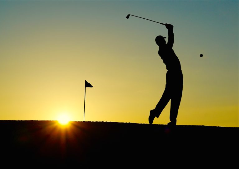 golf, sunset, sport